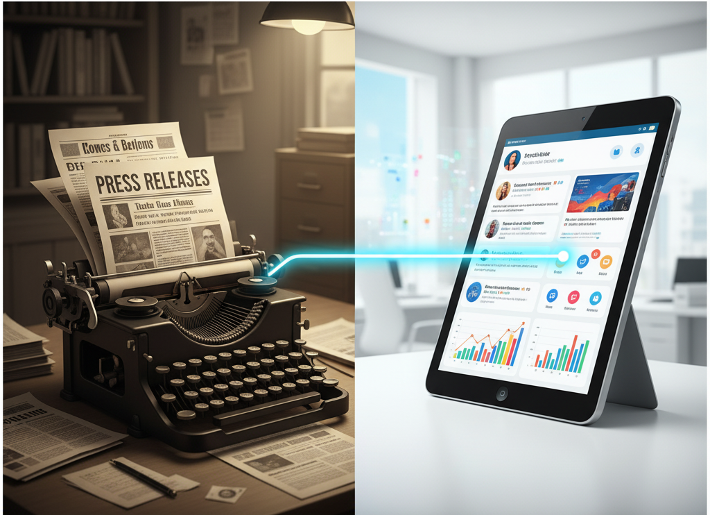 A visual representation of a consumer storytelling PR agency blending traditional PR with modern digital and social media to create a comprehensive approach in this Hope & Glory review.