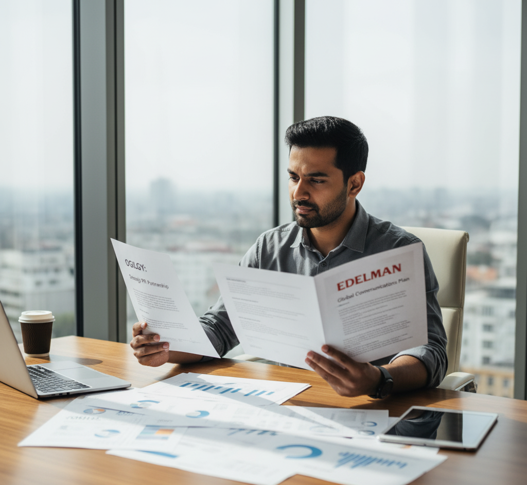 Startup founder deciding between Ogilvy PR vs Edelman for best PR agency in 2025.