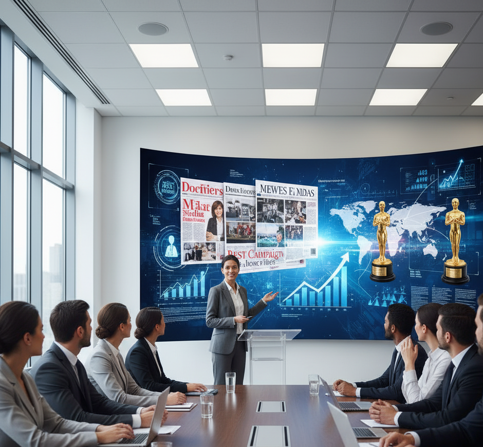 Digital montage of viral PR campaign visuals combining influencer posts and media headlines