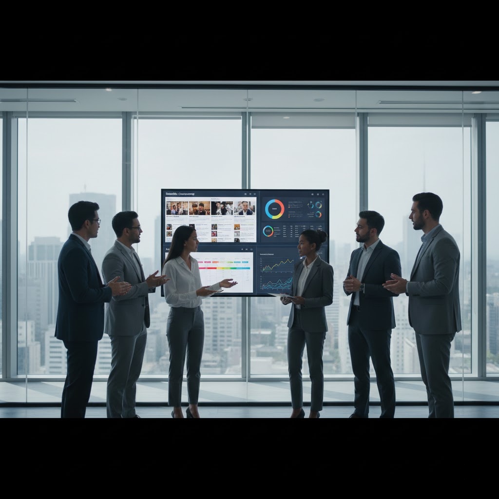 xecutive team reviewing and comparing PR agency proposals before making a strategic decision.”