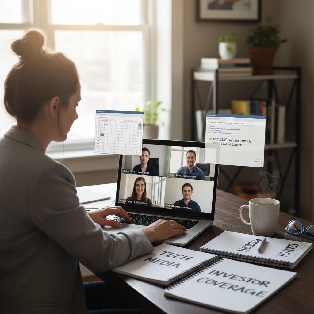 PR strategist pitching technology story ideas to journalists during campaign planning.