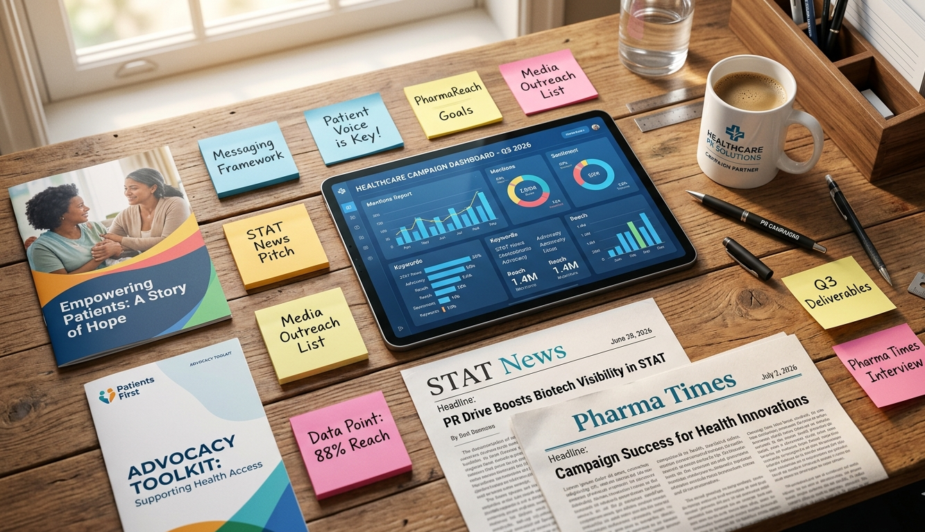 MSL healthcare PR agency campaign materials including pharma media coverage and patient advocacy strategy documents