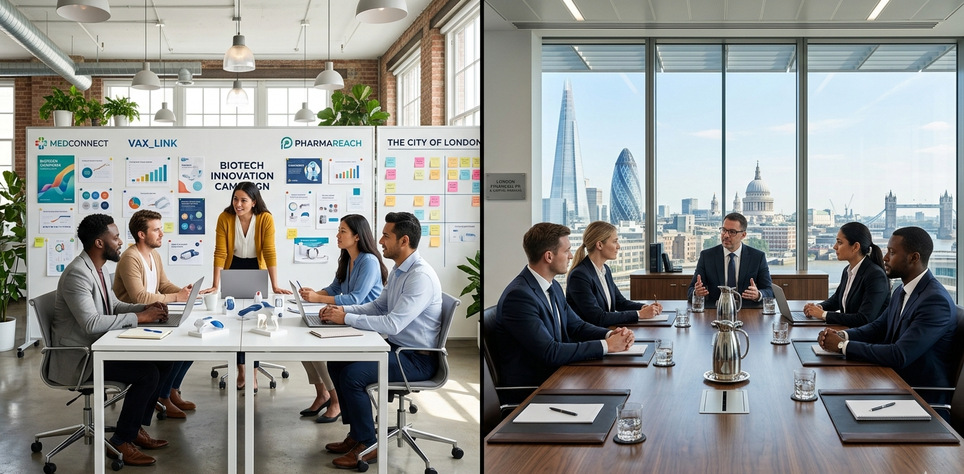 MSL vs Hanover Communications healthcare versus financial PR agency comparison showing two contrasting agency environments