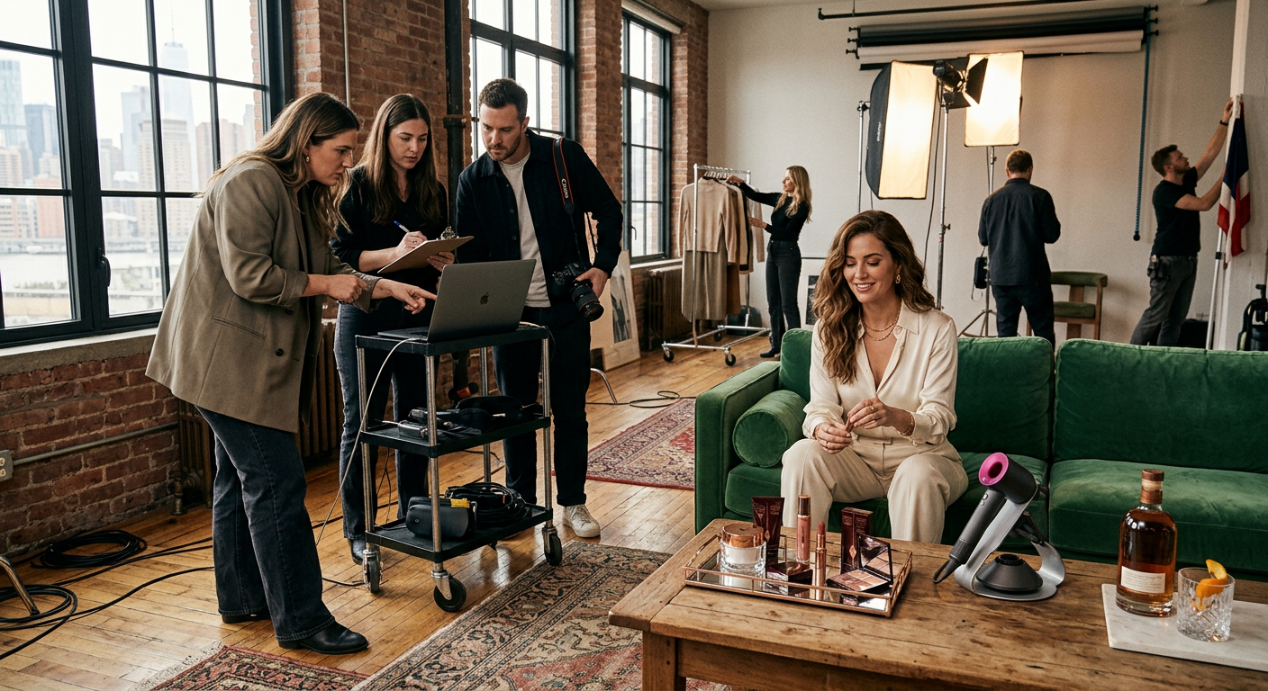 Alison Brod PR agency celebrity influencer brand campaign production featuring luxury beauty and lifestyle products in a New York studio setting