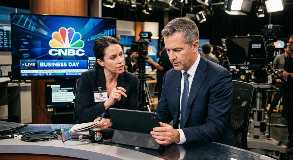 Dukas Linden DLPR fintech PR agency executive media coaching preparation for Bloomberg and CNBC financial broadcast interview