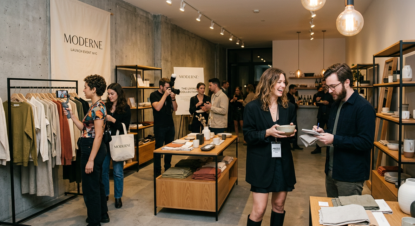 Derris entertainment PR agency brand launch experiential event in New York City pop-up retail space with media influencers and lifestyle brand products on display